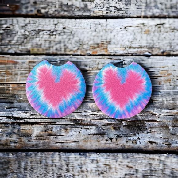 Tie Dye Heart Car Coaster Set - Picture 1 of 8